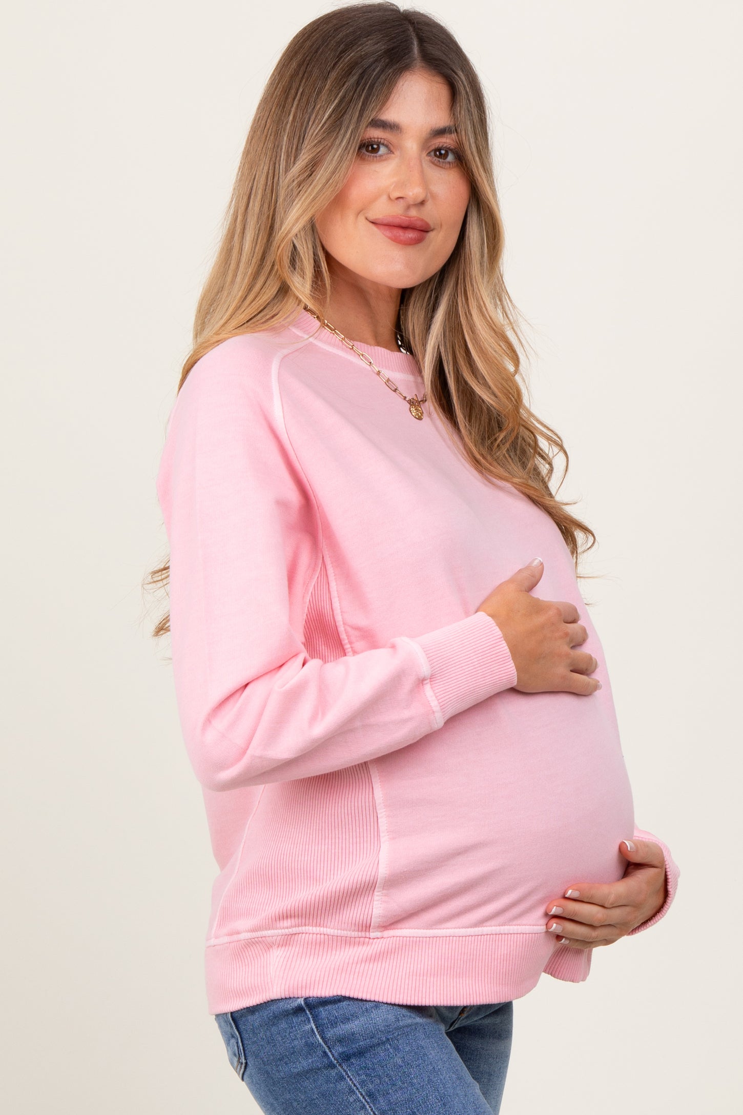 Peach French Terry Vintage Wash Maternity Pullover