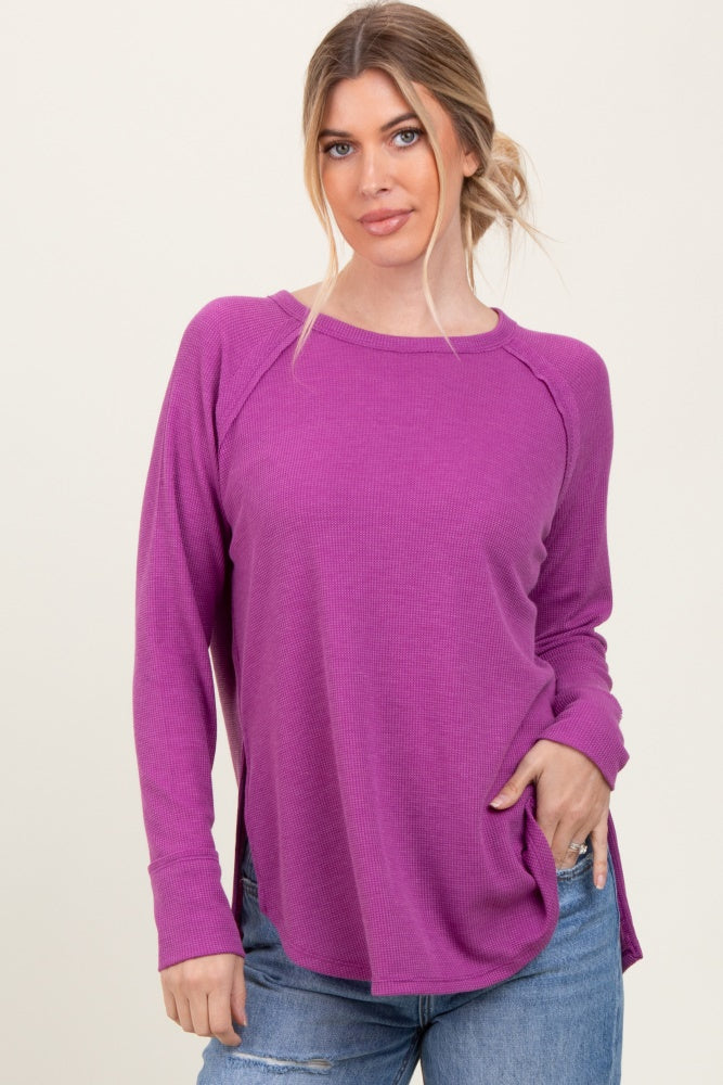 Plum Waffle Knit Side Slit Maternity Long Sleeve Top