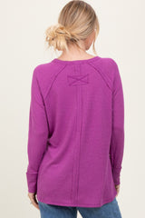 Plum Waffle Knit Side Slit Long Sleeve Top