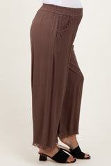 Brown Linen Frayed Hem Crop Maternity Pants