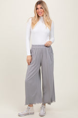 Grey Linen Frayed Hem Crop Maternity Pants
