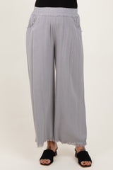 Grey Linen Frayed Hem Crop Maternity Pants