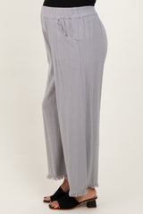 Grey Linen Frayed Hem Crop Maternity Pants