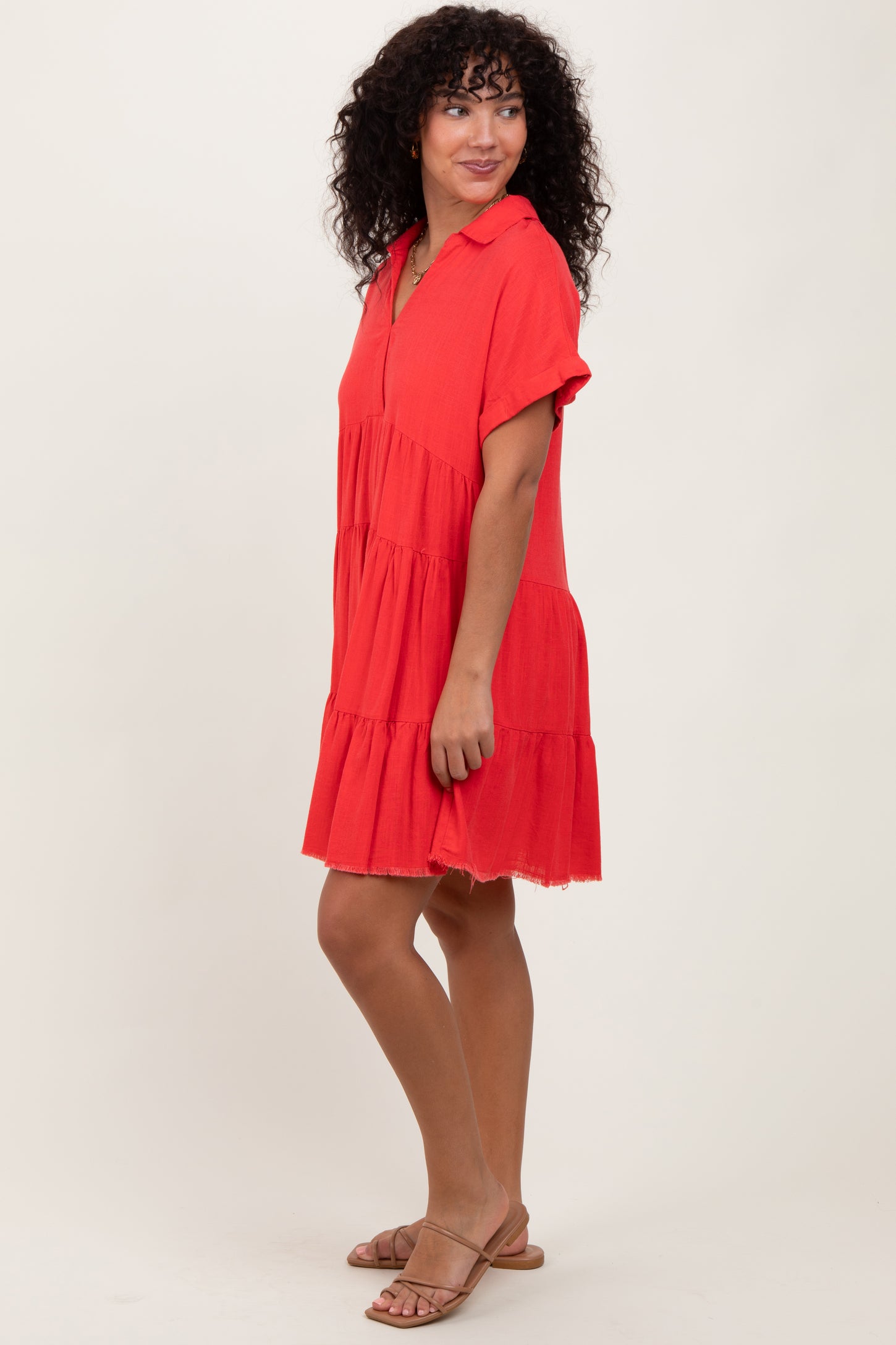 coral linen dress Knot Linen Dress Mini Coral XS