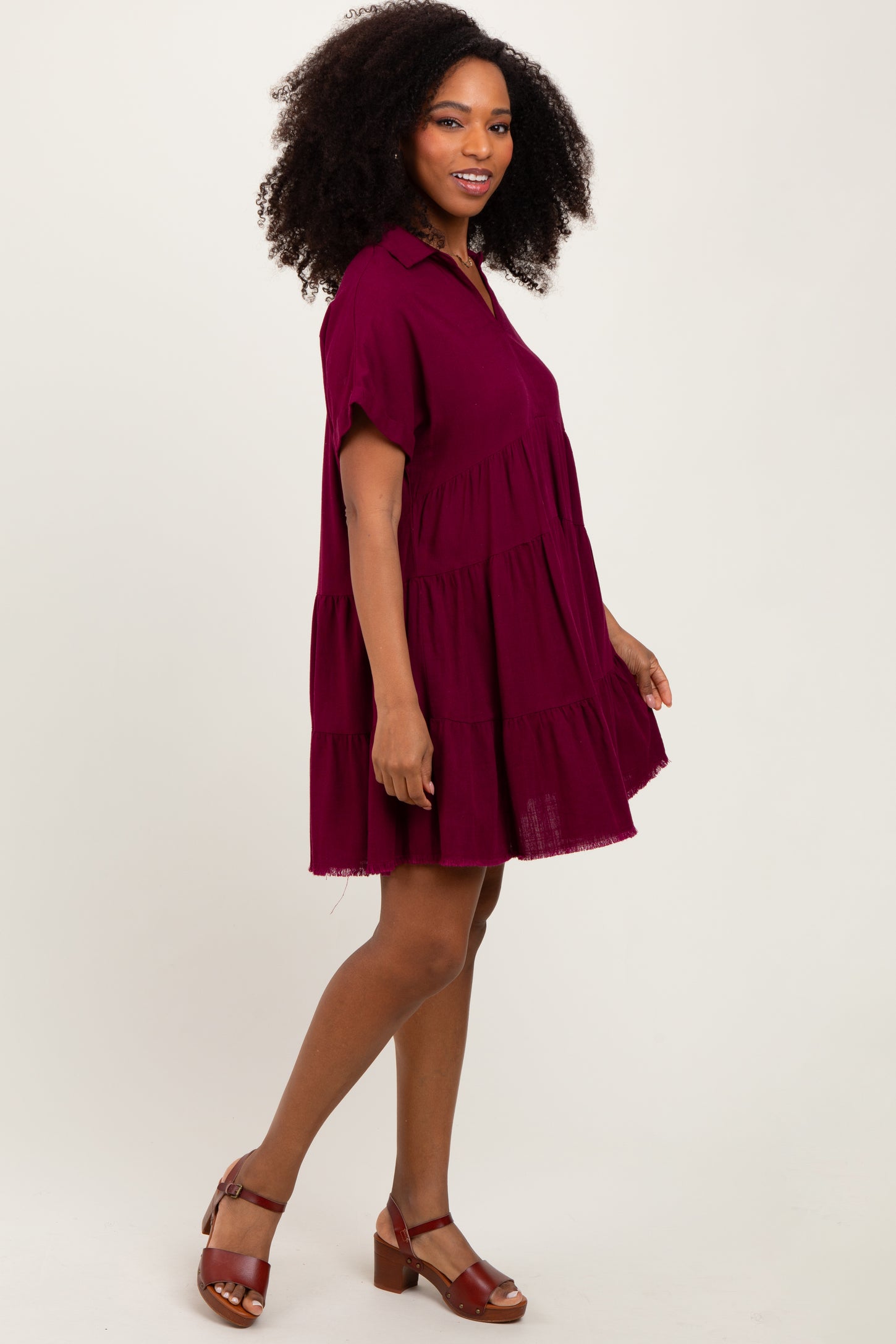 Burgundy Tiered Linen Dress – PinkBlush