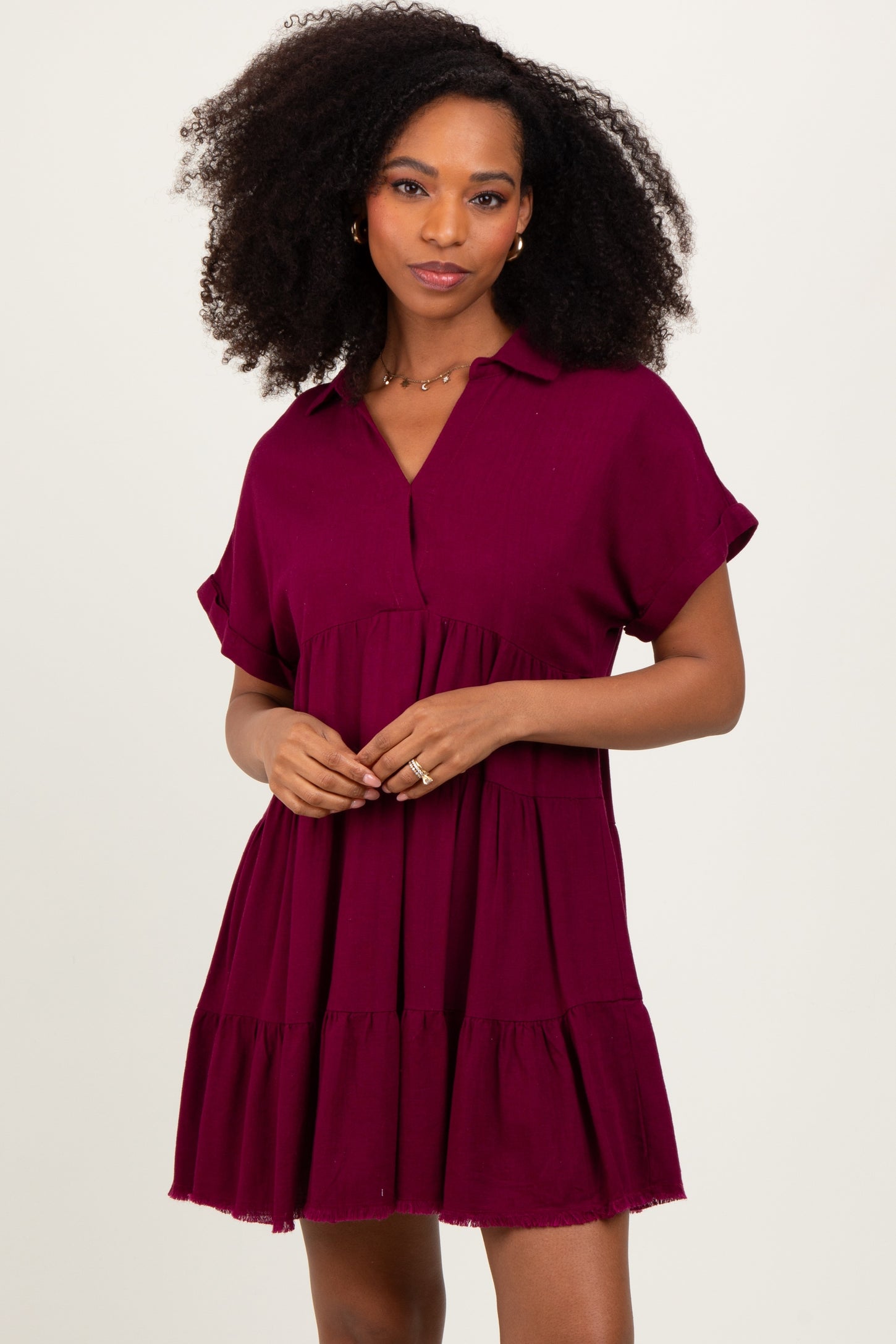 Burgundy Tiered Linen Dress – PinkBlush