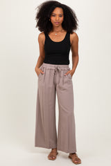 Mocha Striped Drawstring Linen Blend Wide Leg Pants