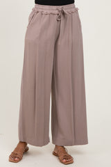 Mocha Striped Drawstring Linen Blend Wide Leg Pants