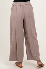 Mocha Striped Drawstring Linen Blend Wide Leg Pants