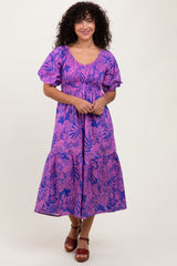Magenta Tropical Floral Smocked Tie Back Maxi Dress