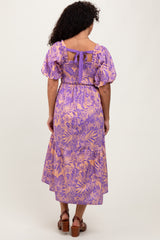 Peach Tropical Floral Smocked Tie Back Maxi Dress