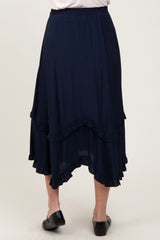 Navy Ruffle Tiered Maternity Midi Skirt