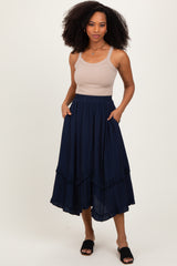 Navy Ruffle Tiered Maternity Midi Skirt