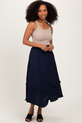 Navy Ruffle Tiered Midi Skirt