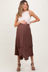 Mocha Ruffle Tiered Maternity Midi Skirt