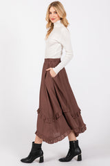 Mocha  Ruffle Tiered Midi Skirt