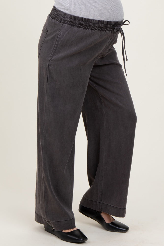 Black Vintage Wash Chambray Maternity Wide Leg Pants