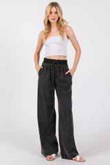 Black Vintage Wash Chambray Maternity Wide Leg Pants
