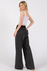 Black Vintage Wash Chambray Wide Leg Pants