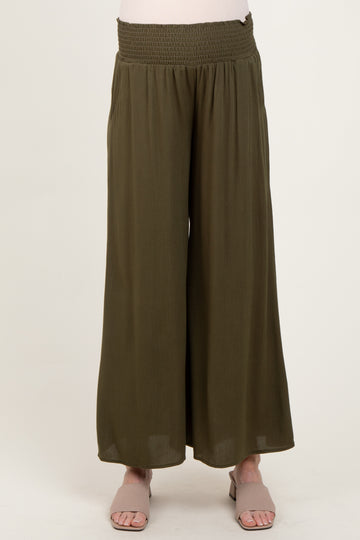 Olive Wide Smock Waist Maternity Pants