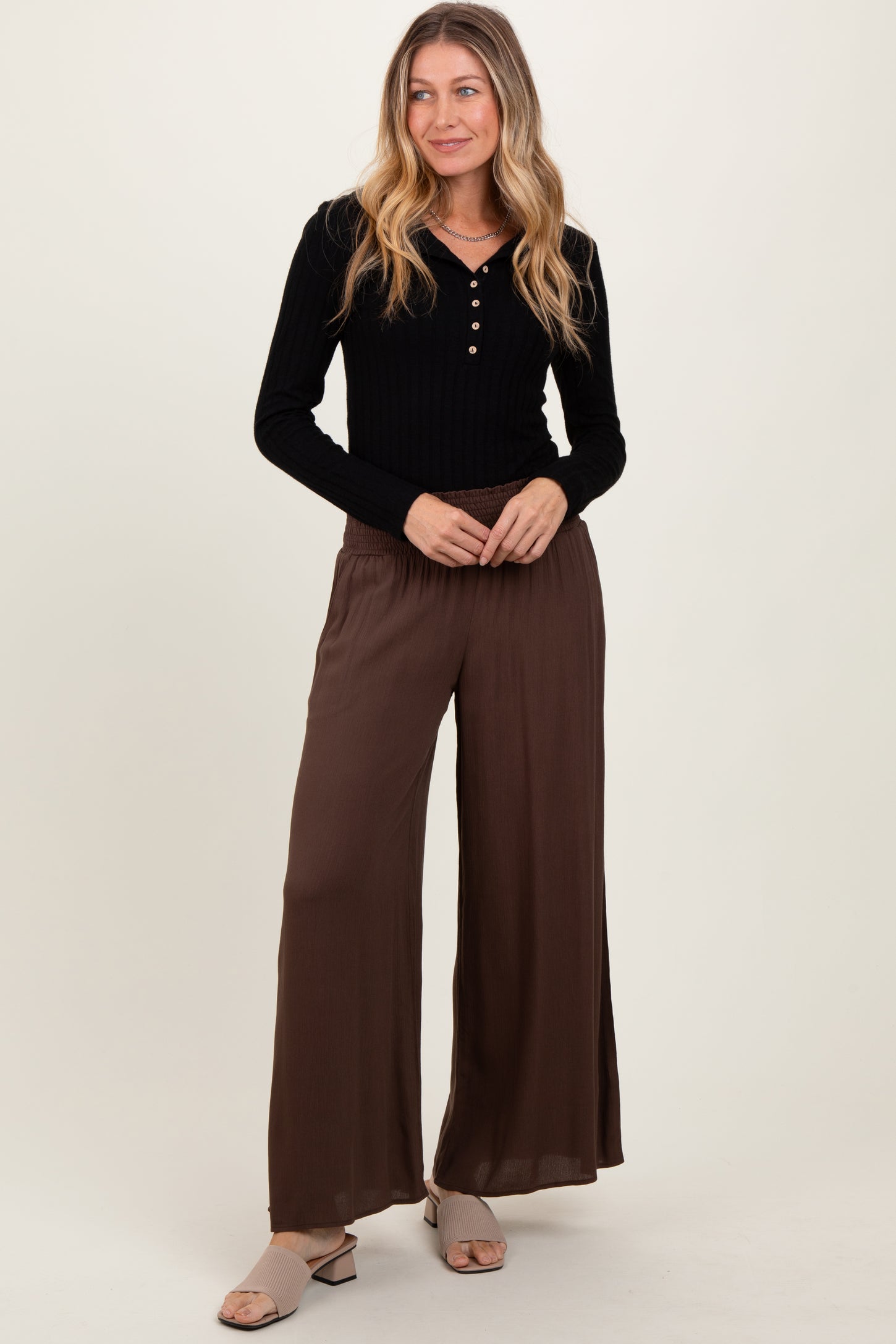 brown maternity dress pants Brown Relaxed Fit Maternity Trousers PinkBlush