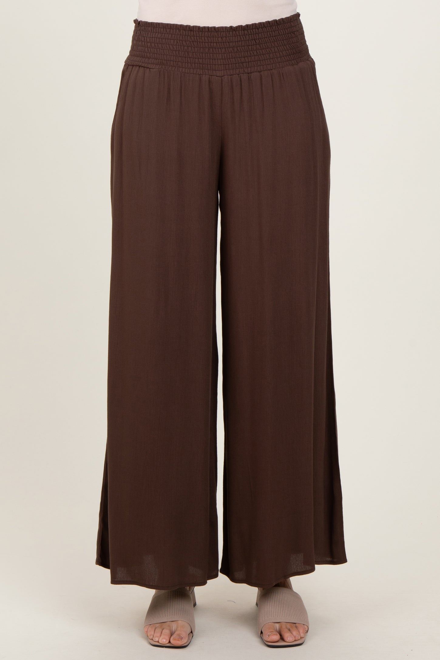 Brown Wide Smock Waist Pants