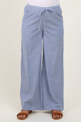 Blue Striped Drawstring Wide Leg Maternity Pants