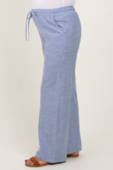 Blue Striped Drawstring Wide Leg Maternity Pants