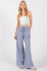 Blue Striped Drawstring Wide Leg Pants