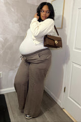 Mocha Ruffled Drawstring Waist Wide Leg Maternity Pants