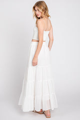 White Drawstring Tiered Maxi Skirt