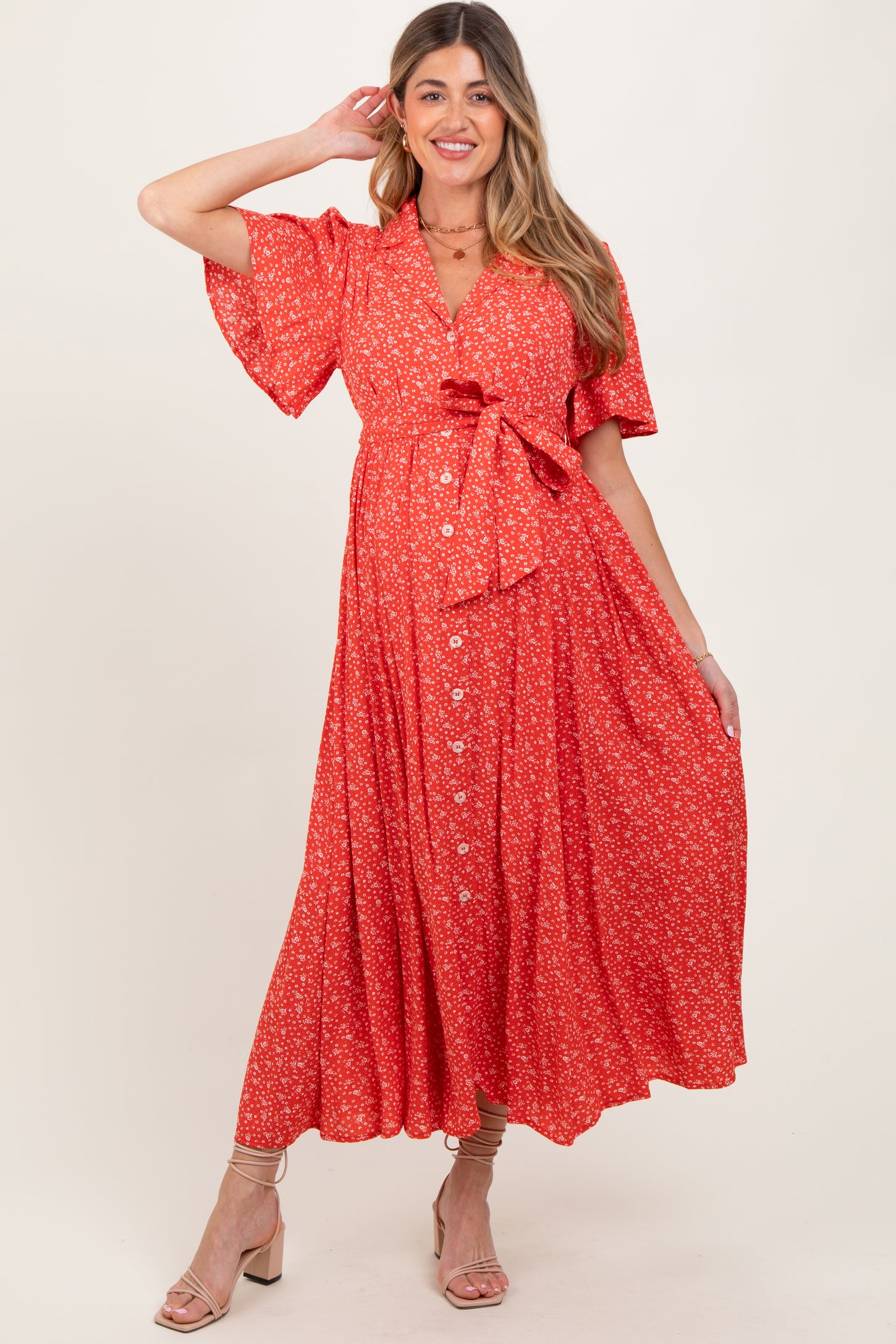 red flutter dress Flutter Sleeve Maxi Dress