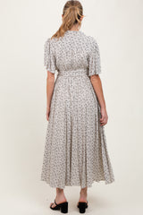 Cream Flutter Sleeve Button Down Maternity Maxi Dress