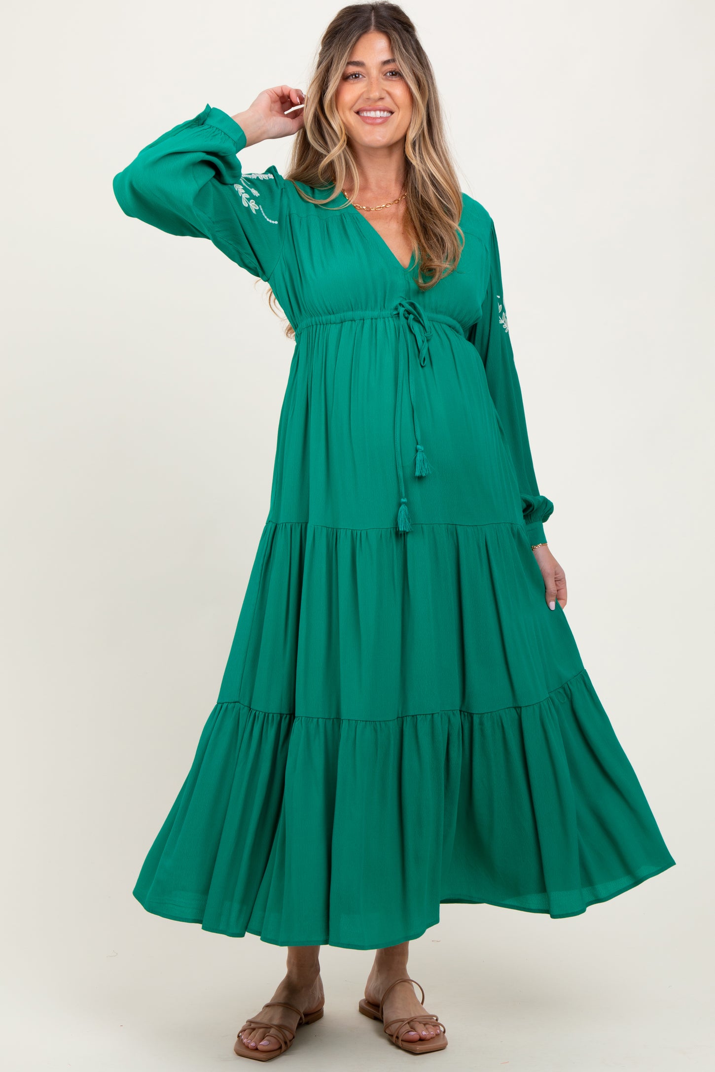 Jade Embroidered Long Sleeve Maternity Maxi Dress PinkBlush Jade Embroidered Long Sleeve Maternity Maxi Dress PinkBlush