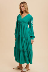 Jade Embroidered Long Sleeve Maxi Dress