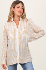 Dark Yellow Striped Double Pocket Maternity Button Down Top