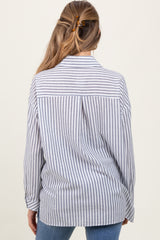Navy Striped Double Pocket Maternity Button Down Top