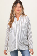 Olive Striped Double Pocket Maternity Button Down Top