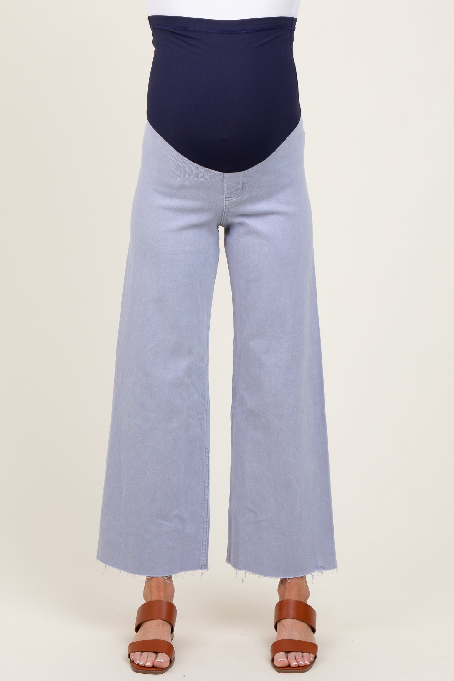 Periwinkle Blue Cropped Raw Hem Wide Leg Maternity Jeans