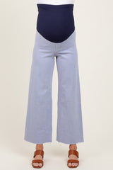 Periwinkle Blue Cropped Raw Hem Wide Leg Maternity Jeans
