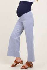 Periwinkle Blue Cropped Raw Hem Wide Leg Maternity Jeans