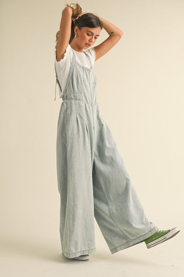 Light Blue Wide Leg Denim Jumpsuit