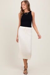 Cream Ribbed Knit Drawstring Maternity Midi Skirt