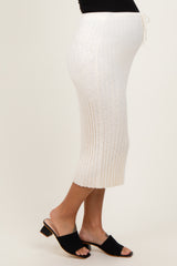 Cream Ribbed Knit Drawstring Maternity Midi Skirt