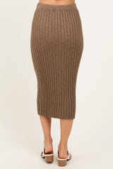 Mocha Ribbed Knit Drawstring Midi Skirt