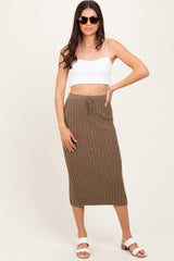 Mocha Ribbed Knit Drawstring Midi Skirt
