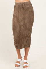 Mocha Ribbed Knit Drawstring Midi Skirt