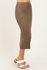 Mocha Ribbed Knit Drawstring Midi Skirt