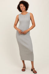 Light Olive Sleeveless Ribbed Maternity Maxi Dress