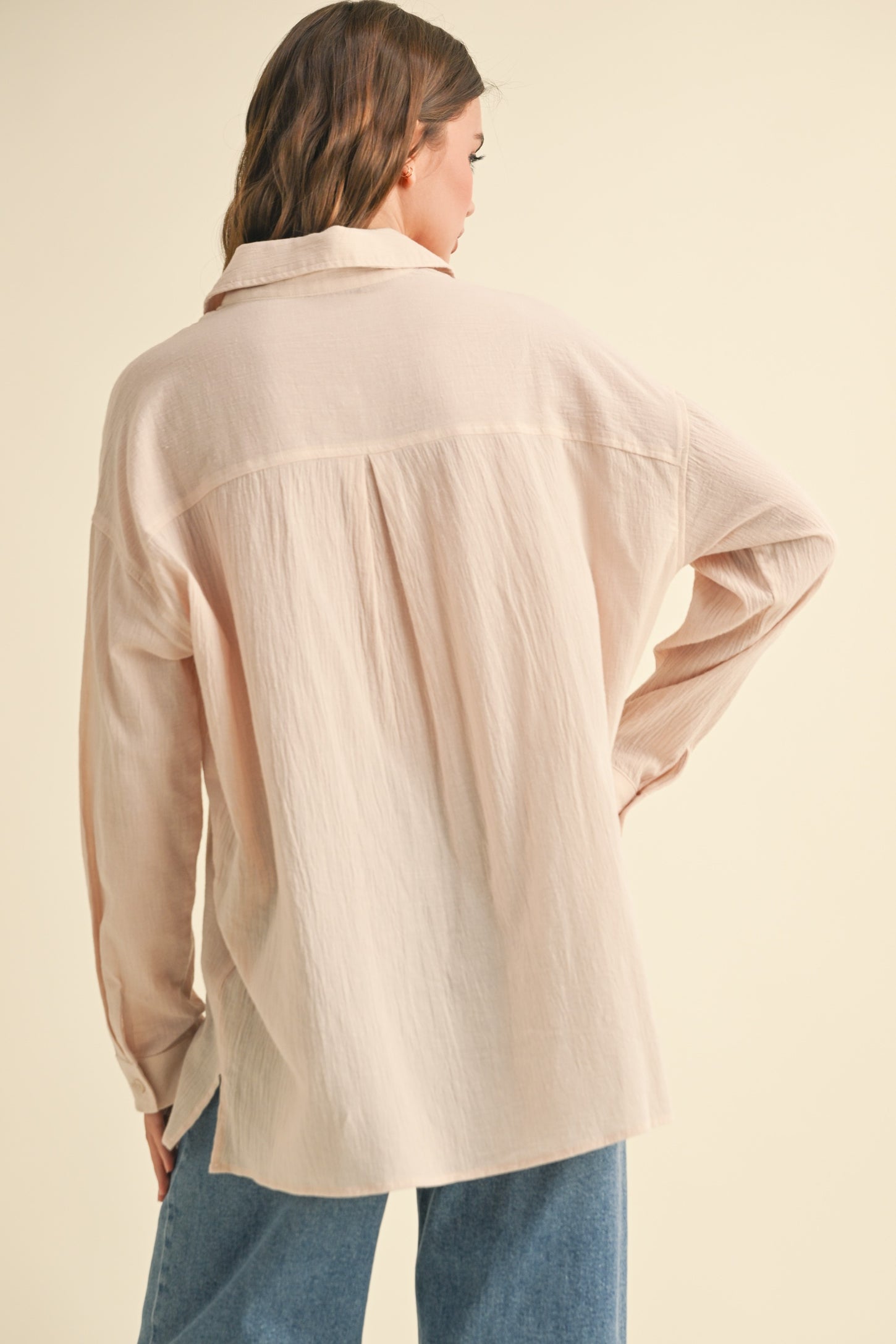 Beige Cotton Gauze Oversized Button Down Shirt